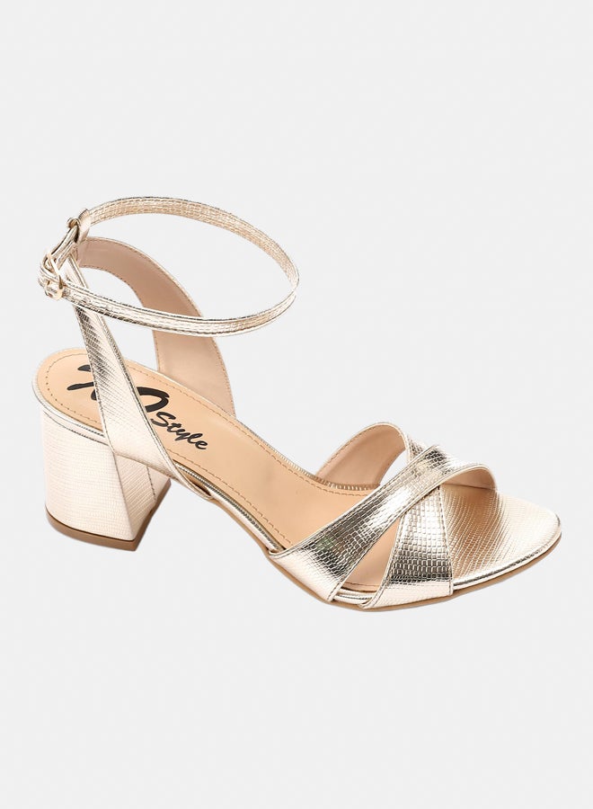 XO Style Women's Gold Mid-Heel Sandal with Ankle Strap - Elegant and Comfortable Design  - Image 2