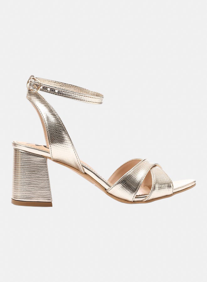 XO Style Women's Gold Mid-Heel Sandal with Ankle Strap - Elegant and Comfortable Design  - Image 3