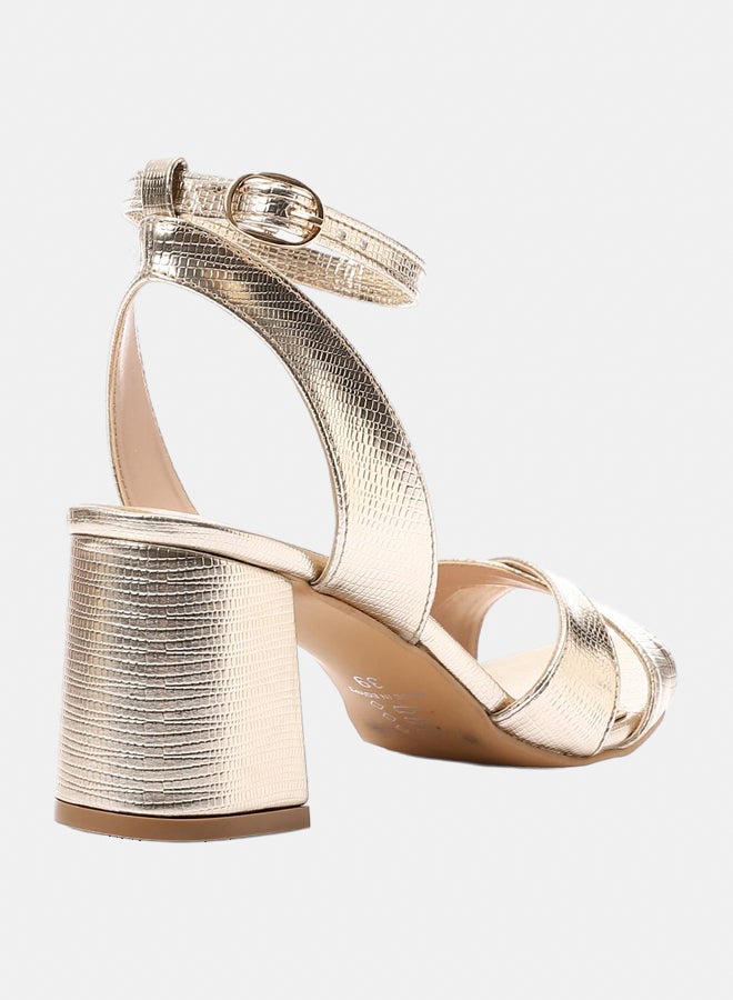 XO Style Women's Gold Mid-Heel Sandal with Ankle Strap - Elegant and Comfortable Design  - Image 4