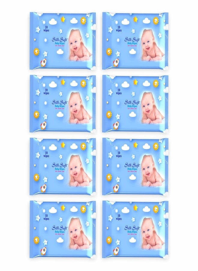 Silk Soft Baby Wet Wipes - 80 Wipes (10 x 8 Packs) | Fragrance-Free, Alcohol-Free & Hypoallergenic | Extra Thick, Moisturizing & Gentle on Sensitive Baby Skin - Image 1
