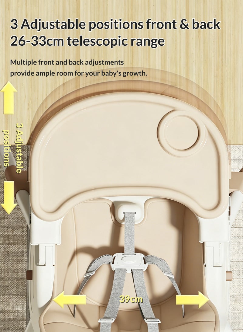 KOYIS 3-in-1 Convertible Kids High Chair – Adjustable Height & Footrest, Foldable Baby Toddler Feeding Booster Seat with Food Tray, Safety Belt, Cushion, Wheels & Storage Tray, From 6 months to 6 years old - Beige - Image 4