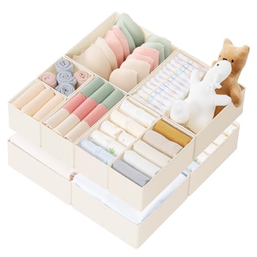 Criusia Drawer Organizer Clothes, 10 Pack Dresser Organizer for Baby Clothes, Underwear, Sock- Foldable Closet Organization and Storage Dividers Bins for Nursery, Bedroom (Beige) - Image 1