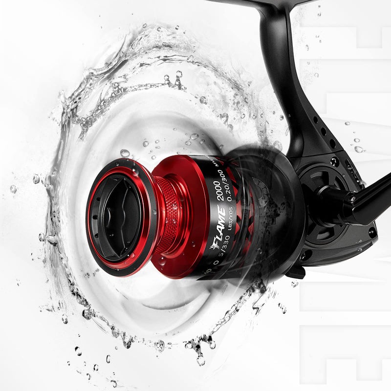 Piscifun بكرات الصيد الدوارة بيزكفن فليم، خفيفة الوزن وسلسة للغاية وقوية، بكرات صيد دوارة باللونين الأسود والأحمر، سلسلة 2000 - Image 4