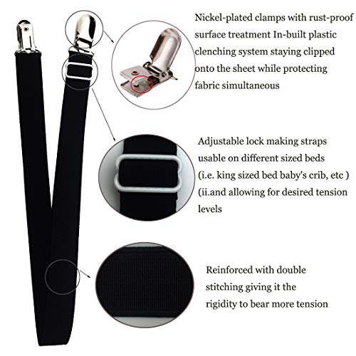 Eopocdor Long Bed Sheet Clips,Adjustable Bed Fitted Sheets Mattress Holder Straps Suspender Fastener,4 Pieces (White) - Image 3