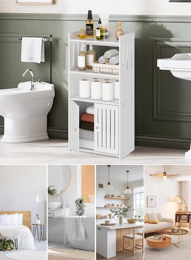 Bathroom Cabinet With Tissue Drawers, 4Tier Waterproof Bathroom Storage Rack, Bathroom Floor Storage Cabinet, Freestanding Bathroom Storage Shelf, Multifunctional Bathroom Cabinet, Storage Organizer with Open Storage shelves and Double Door, Cupboard for Bathroom Living Room Kitchen Corridor  - Image 3