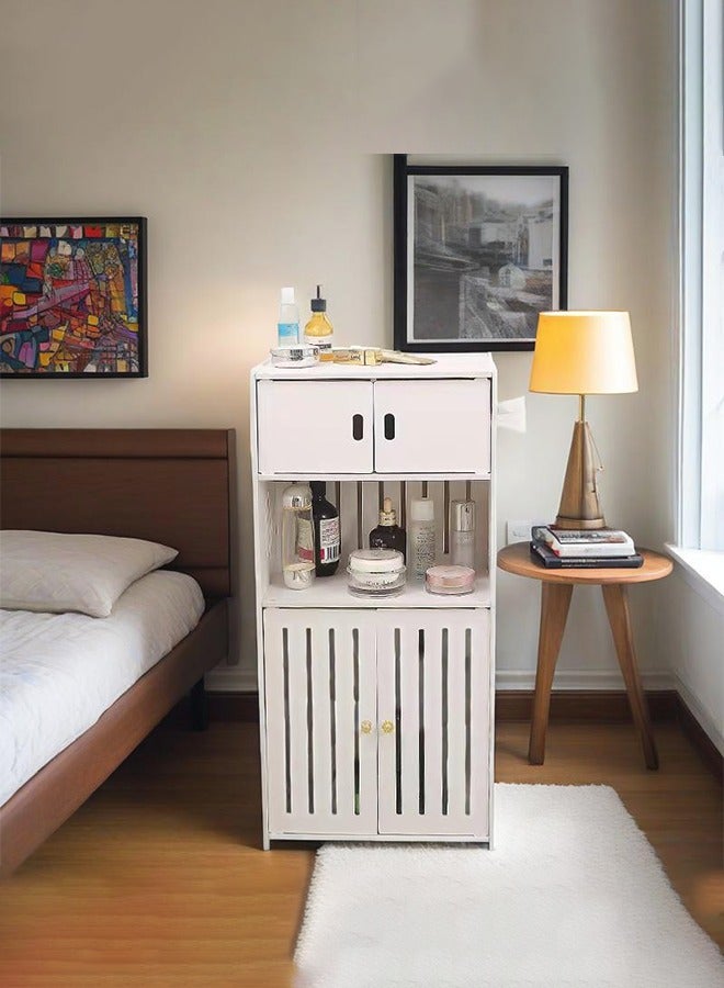 Bathroom Cabinet With Tissue Drawers, 4Tier Waterproof Bathroom Storage Rack, Bathroom Floor Storage Cabinet, Freestanding Bathroom Storage Shelf, Multifunctional Bathroom Cabinet, Storage Organizer with Open Storage shelves and Double Door, Cupboard for Bathroom Living Room Kitchen Corridor  - Image 4