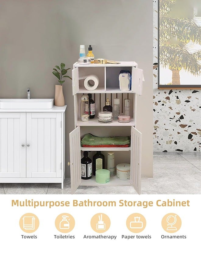 Bathroom Cabinet With Tissue Drawers, 4Tier Waterproof Bathroom Storage Rack, Bathroom Floor Storage Cabinet, Freestanding Bathroom Storage Shelf, Multifunctional Bathroom Cabinet, Storage Organizer with Open Storage shelves and Double Door, Cupboard for Bathroom Living Room Kitchen Corridor  - Image 5