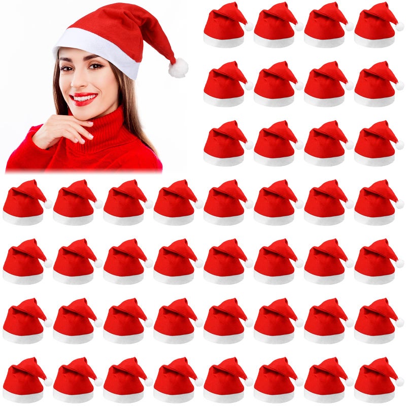 Vicenpal 200 Pcs Santa Hats Adult Bulk Christmas Party Non Woven Fabric Xmas Santa Hat for Party Costume11 x 16 InchesRed