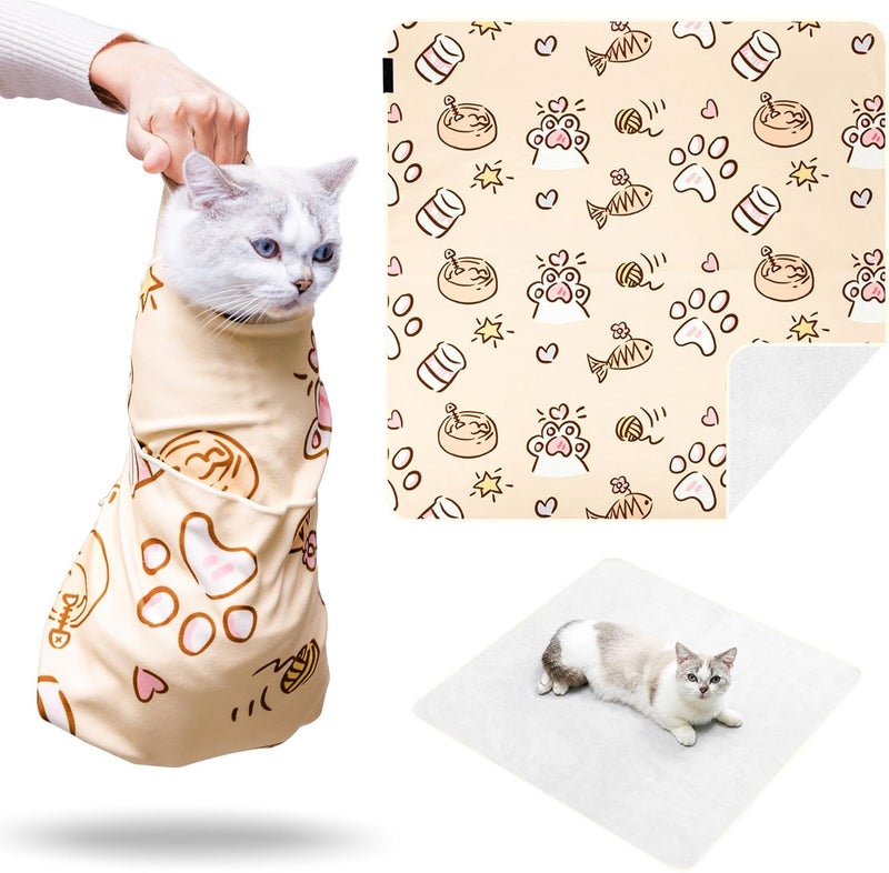 Kiorafoto 35.43" Extra Large Cat Grooming Wrap,Soft Self-stick Cat Burrito Restraint Blanket Grippy Cloth for Large Cats & Small Dogs Medicine,Nail Clipping,Ear Cleaning,Teeth Brushing Anti-Scratch Anti-Escape - Image 1