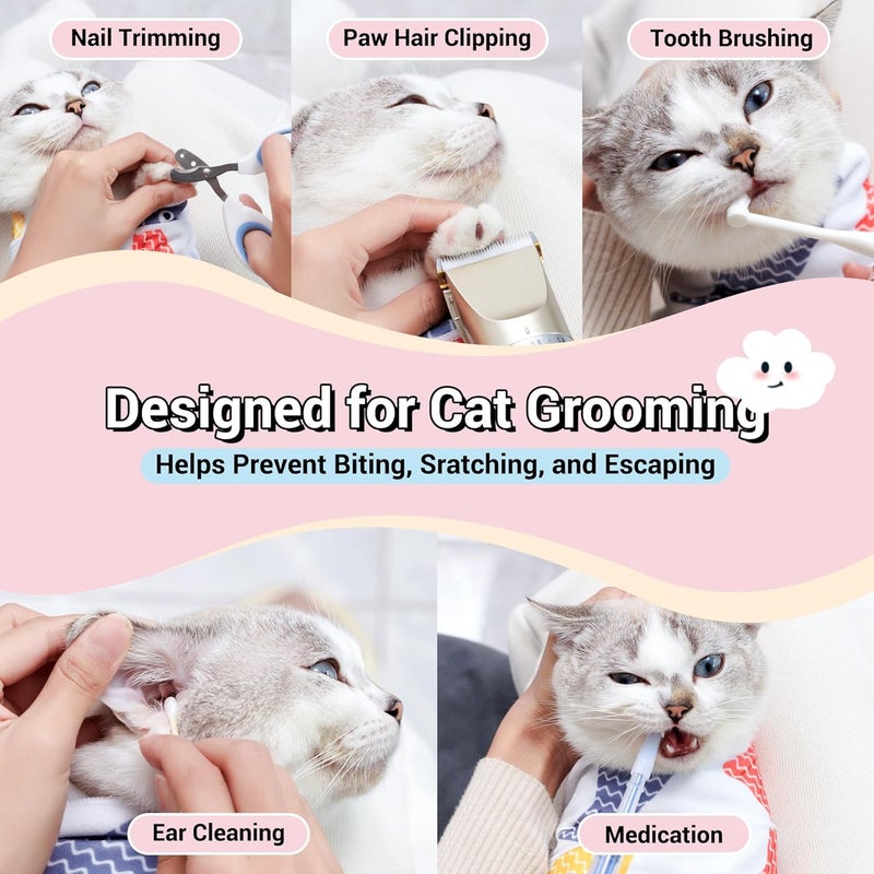 Kiorafoto 35.43" Extra Large Cat Grooming Wrap,Soft Self-stick Cat Burrito Restraint Blanket Grippy Cloth for Large Cats & Small Dogs Medicine,Nail Clipping,Ear Cleaning,Teeth Brushing Anti-Scratch Anti-Escape - Image 2