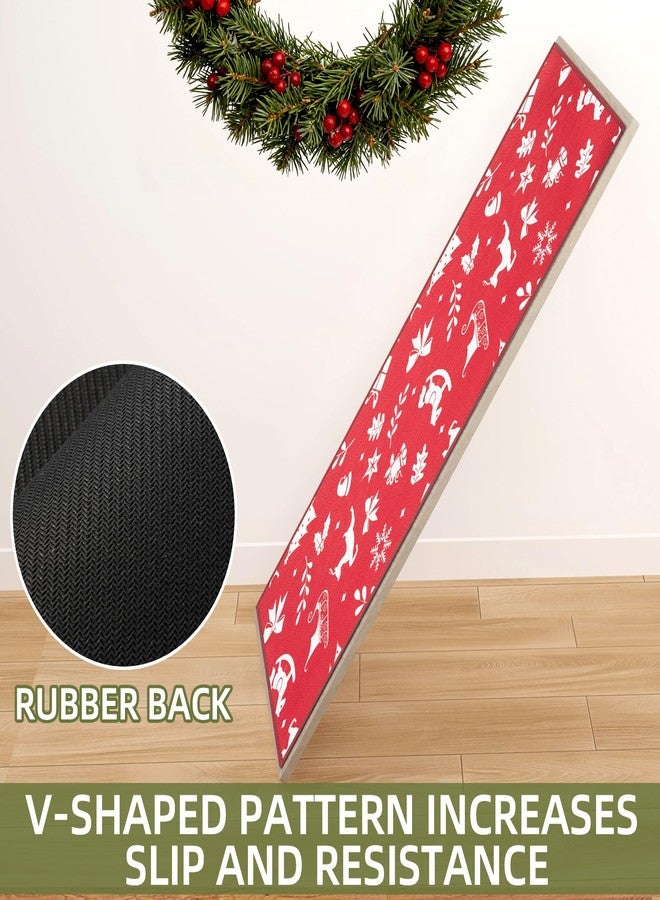 SUMLANS Merry Christmas Kitchen Mat Set of 2 PCS, Non Slip Rugs for Kitchen Floor, Red Christmas Decor, Absorbent Runner Comfort Standing Mats Washable for Kitchen, Home (Tree, 17.3"x47"+17.3"x30") - Image 2