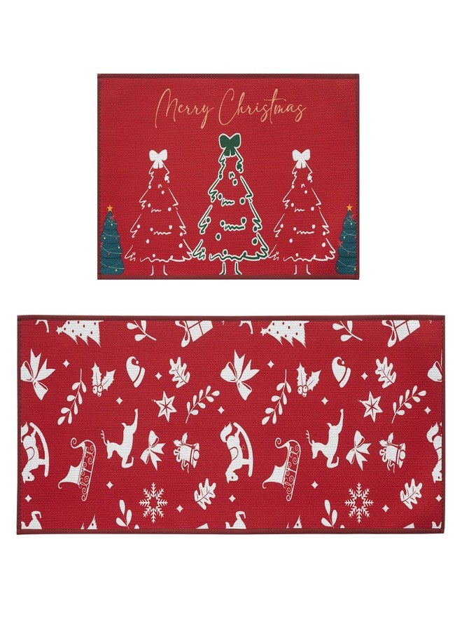 SUMLANS Merry Christmas Kitchen Mat Set of 2 PCS, Non Slip Rugs for Kitchen Floor, Red Christmas Decor, Absorbent Runner Comfort Standing Mats Washable for Kitchen, Home (Tree, 17.3"x47"+17.3"x30") - Image 5