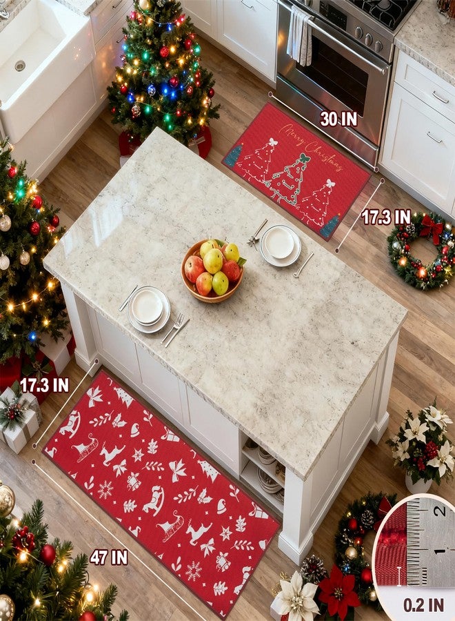SUMLANS Merry Christmas Kitchen Mat Set of 2 PCS, Non Slip Rugs for Kitchen Floor, Red Christmas Decor, Absorbent Runner Comfort Standing Mats Washable for Kitchen, Home (Tree, 17.3"x47"+17.3"x30") - Image 3