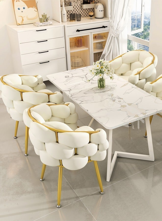 Generic Modern Shell-Style Accent Chair, Cream Upholstery with Gold Metal Legs, 74 x 39 x 32 cm  - Image 1