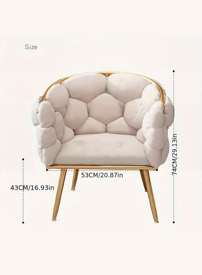 Generic Modern Shell-Style Accent Chair, Cream Upholstery with Gold Metal Legs, 74 x 39 x 32 cm  - Image 2