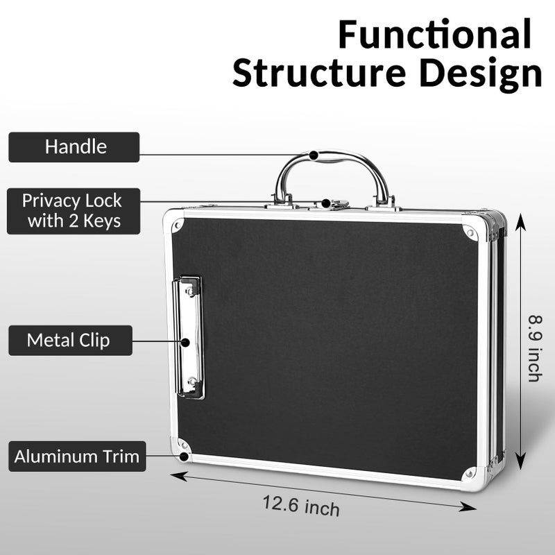 Sooez Key Lock Clipboard Storage Box, Heavy Duty Clipboard with Storage, Metal Locking Box with Handle, Lock Box Maximum Security - Holds Letter Size Paper, 12.5 x 9.5 inch, Black - Image 4