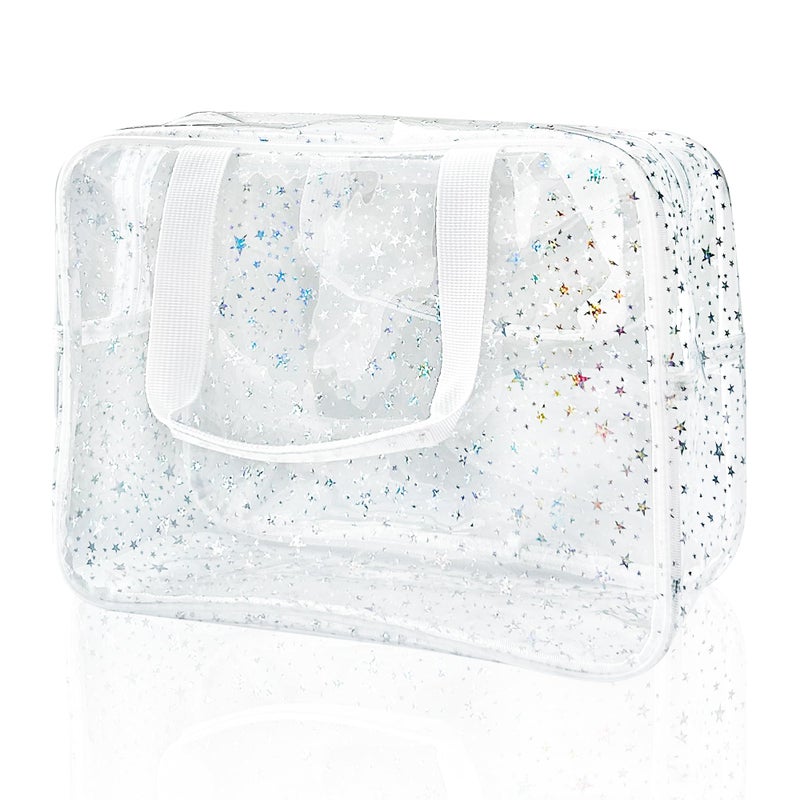 TotePrint Holographic Star Transparent PVC Cosmetic Bag Clear Makeup Toiletry Carry Pouch Clear Travel Pouch Storage Bag for Vacation Bathroom and Organizing - Image 2