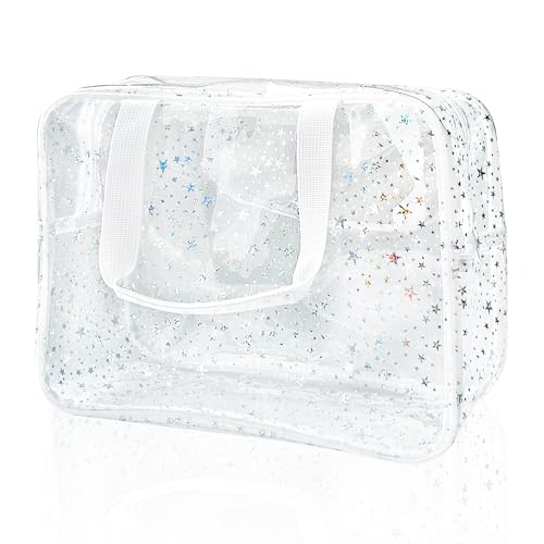 TotePrint Holographic Star Transparent PVC Cosmetic Bag Clear Makeup Toiletry Carry Pouch Clear Travel Pouch Storage Bag for Vacation Bathroom and Organizing - Image 1