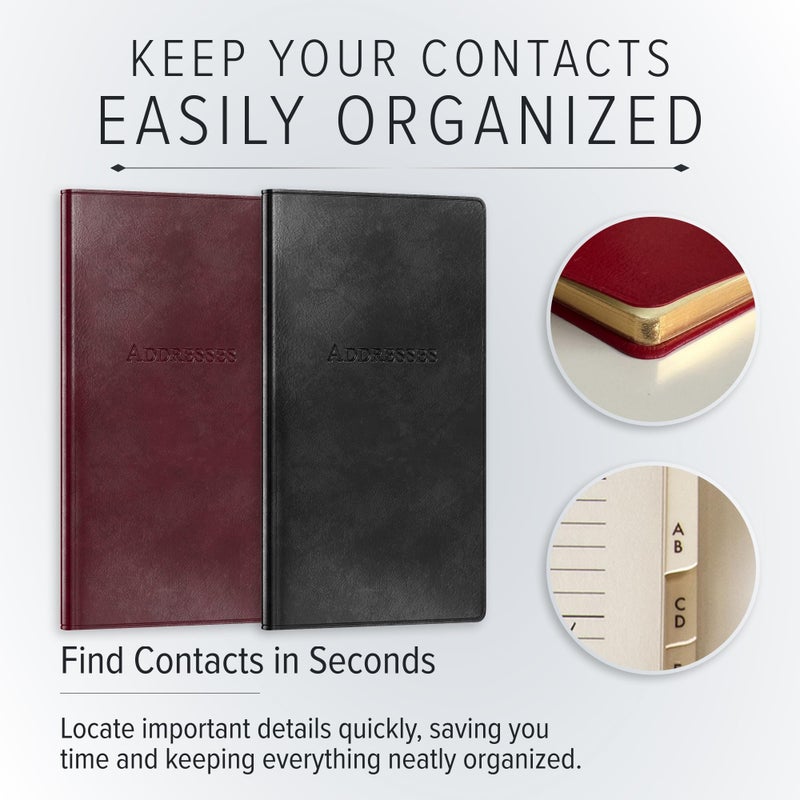 Gallery Leather Small Address Book with Alphabetical Tabs up to 403 Records, Leather Notebook Hardcover, Telephone and Address Books - 6x3.25", Pocket Address, Acadia Navy - Image 3