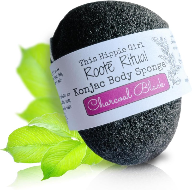 Boho Aromatic Roote Ritual Konjac Body Sponge 100 Natural Exfoliating Shower Sponge for Sensitive Skin Gently Deep Cleanses Softens EarthFriendly Biodegradable Vegan for Women Men Charcoal Black - Image 1