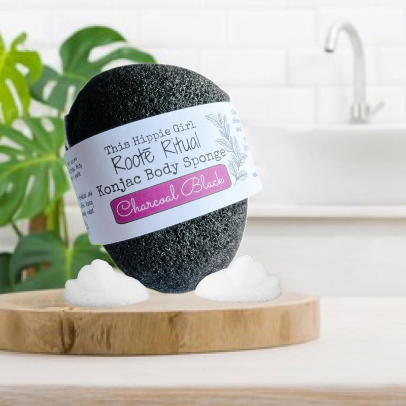 Boho Aromatic Roote Ritual Konjac Body Sponge 100 Natural Exfoliating Shower Sponge for Sensitive Skin Gently Deep Cleanses Softens EarthFriendly Biodegradable Vegan for Women Men Charcoal Black - Image 5