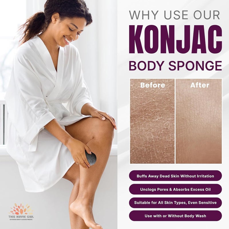 Boho Aromatic Roote Ritual Konjac Body Sponge 100 Natural Exfoliating Shower Sponge for Sensitive Skin Gently Deep Cleanses Softens EarthFriendly Biodegradable Vegan for Women Men Charcoal Black - Image 4
