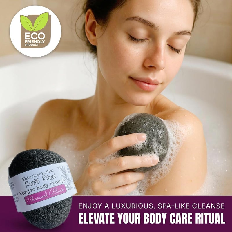 Boho Aromatic Roote Ritual Konjac Body Sponge 100 Natural Exfoliating Shower Sponge for Sensitive Skin Gently Deep Cleanses Softens EarthFriendly Biodegradable Vegan for Women Men Charcoal Black - Image 2