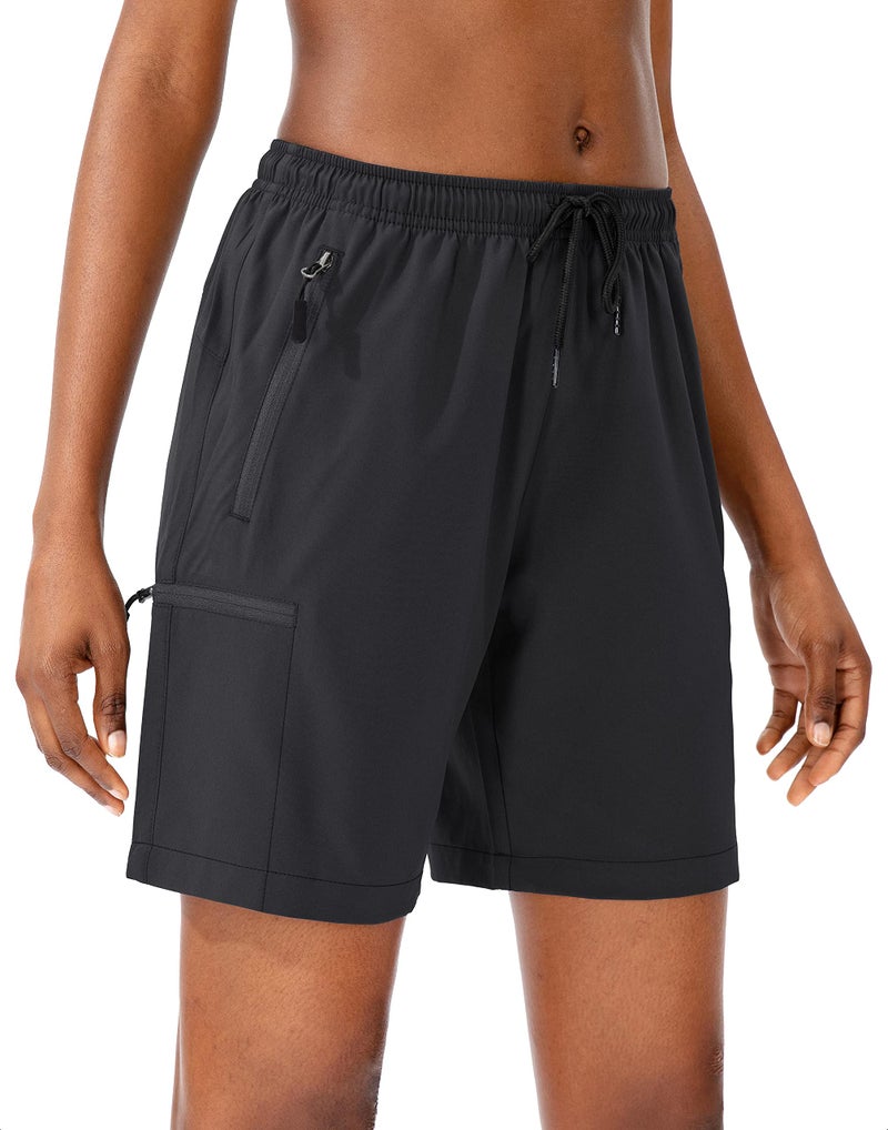 SANTINY Women's 5''/ 7''/9'' Hiking Cargo Shorts Quick Dry Lightweight Summer Shorts for Women Athletic Golf Zipper Pockets(Black_M) - Image 2