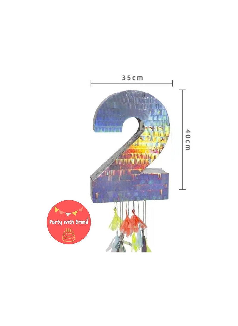 Party with Emma - Foil Number Pinata for Kids Birthday Party Decorations Party Favors  Centerpieces Anniversaries Milestones (Number 2) - Image 1