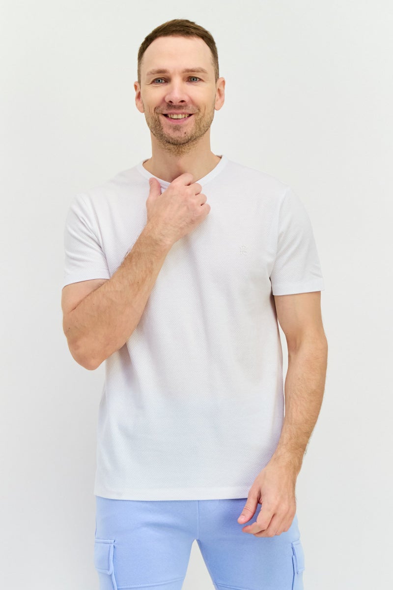 French Connection Men Crew Neck Short Sleeves Textured T-Shirt, White - Image 1