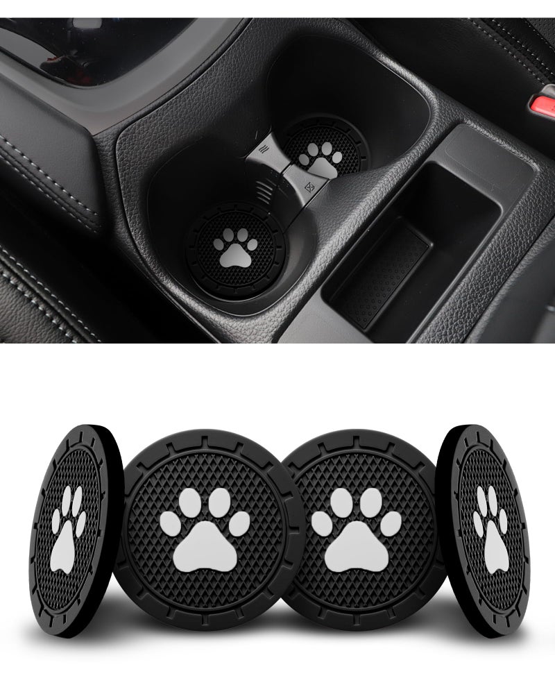 AQUAOK 4 Pack Car Cup Coasters Universal Dog Paw Print NonSlip Silicone Cup Holder Inserts Car Interior Accessories Black - Image 3