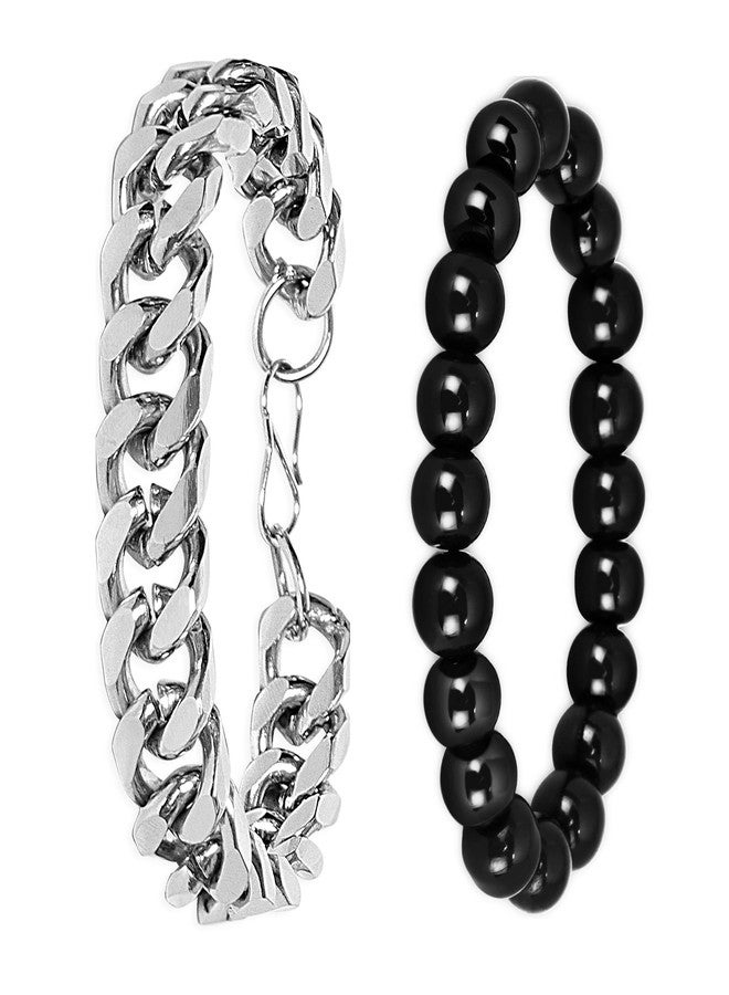 أساور ميكادو العصرية للرجال مصنوعة من الخرز الفضي