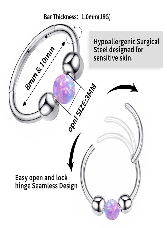 فوجو حلقة أنف من الأوبال VOJO عيار 18، مصنوعة من الفولاذ الجراحي 316L، حلقات الحاجز الأنفي، مجوهرات ثقب الأنف، حلقات 8 مم/10 مم للنساء (أوبال بنفسجي) - Image 4