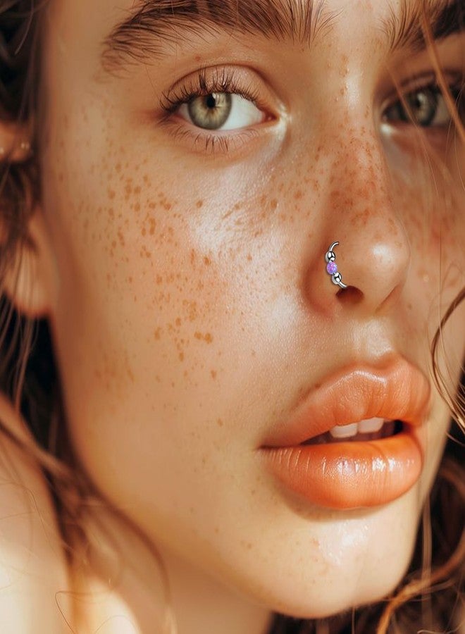 فوجو حلقة أنف من الأوبال VOJO عيار 18، مصنوعة من الفولاذ الجراحي 316L، حلقات الحاجز الأنفي، مجوهرات ثقب الأنف، حلقات 8 مم/10 مم للنساء (أوبال بنفسجي) - Image 3