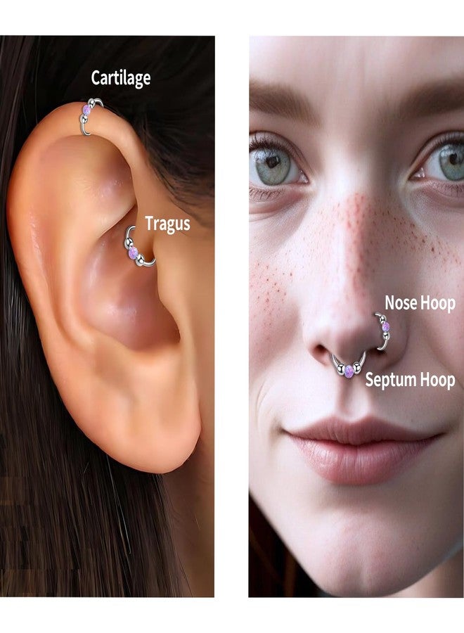 فوجو حلقة أنف من الأوبال VOJO عيار 18، مصنوعة من الفولاذ الجراحي 316L، حلقات الحاجز الأنفي، مجوهرات ثقب الأنف، حلقات 8 مم/10 مم للنساء (أوبال بنفسجي) - Image 2