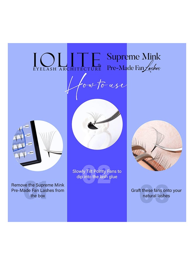 Iolite Eyelash Extensions -  5D Supreme Mink Pre-Made Fan Lash Extensions – C Curl, 0.5T Mix (8mm-16mm) | Fast Application | Premium Volume, Lightweight & Natural | Salon-Quality for Lash Artists ISMP5DC5T - 15MM - Image 2