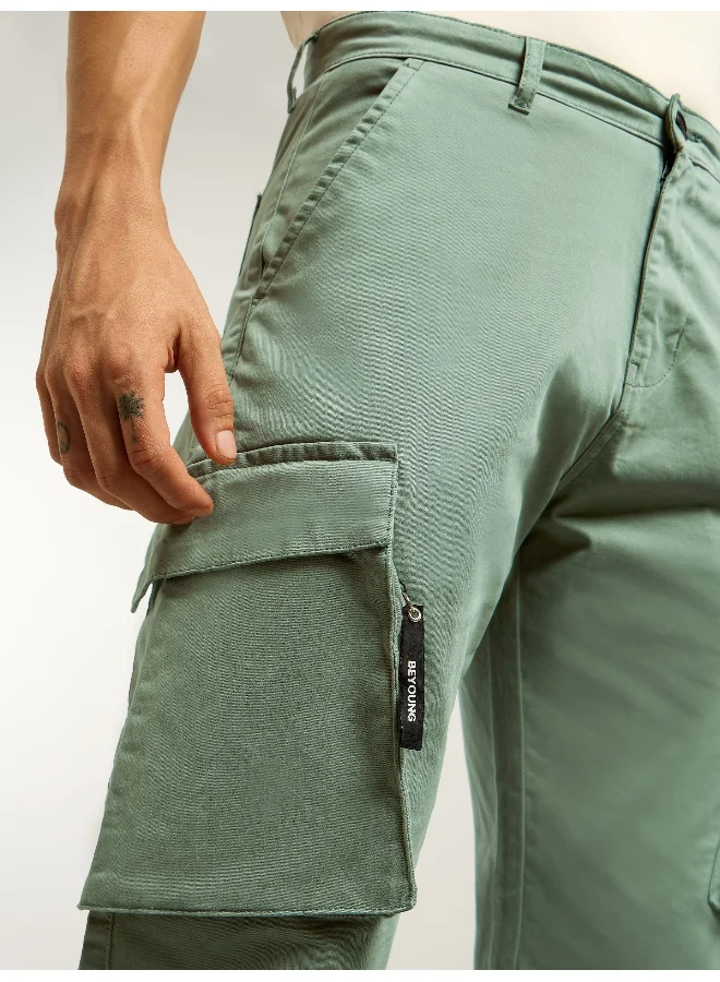 Beyoung Light Olive 6-Pockets Cargo Pants