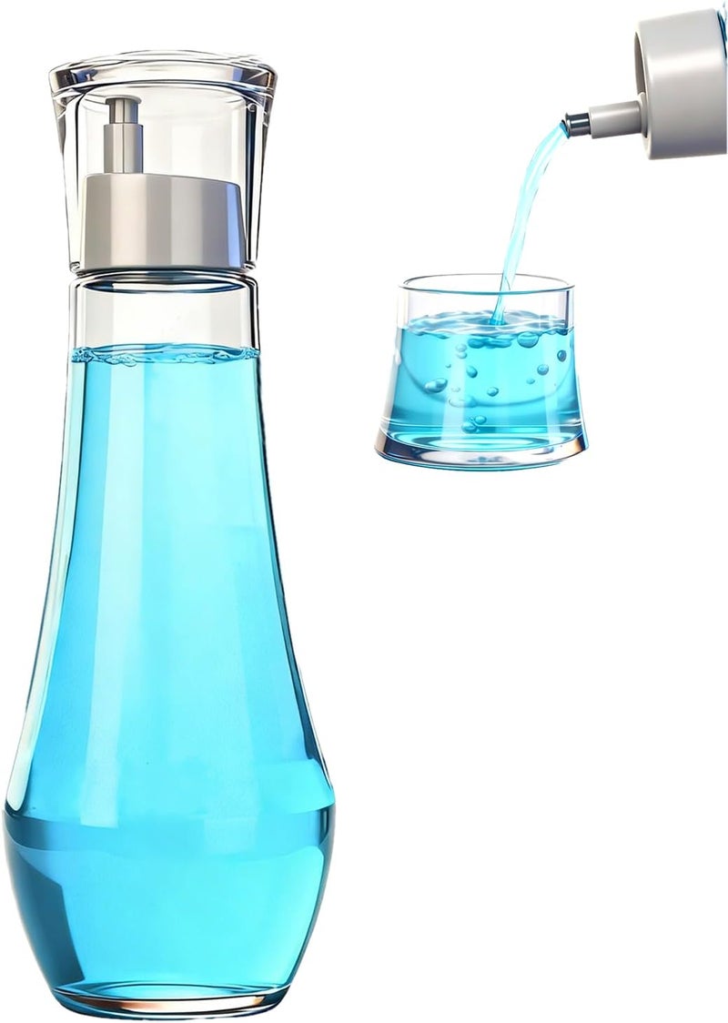 LGURT Glass Mouthwash Dispenser, 9 oZ Mouth Wash Container Bottle with Lid Cup, Refillable Dispenser for Bathroom and kitchen，Mouthwash Dispenser Decanter for Countertop - Image 1