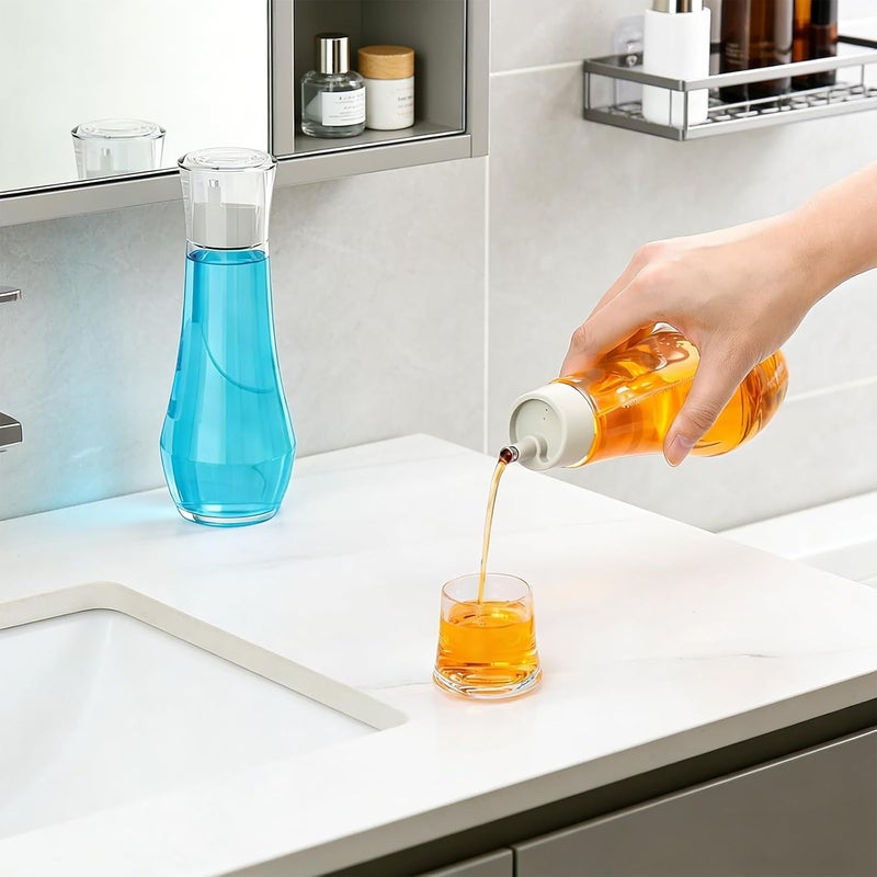 LGURT Glass Mouthwash Dispenser, 9 oZ Mouth Wash Container Bottle with Lid Cup, Refillable Dispenser for Bathroom and kitchen，Mouthwash Dispenser Decanter for Countertop - Image 4