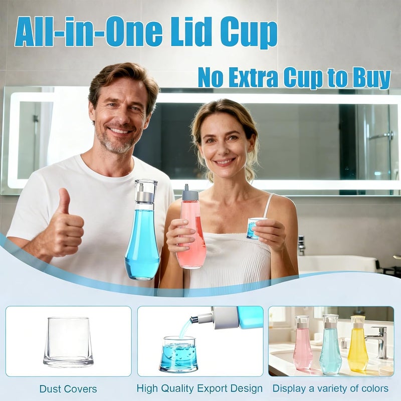 LGURT Glass Mouthwash Dispenser, 9 oZ Mouth Wash Container Bottle with Lid Cup, Refillable Dispenser for Bathroom and kitchen，Mouthwash Dispenser Decanter for Countertop - Image 3
