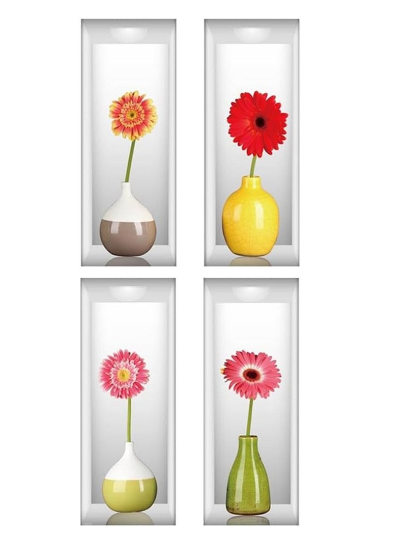 LOWHAT 4-Piece Vase Flowers Wall Sticker Multicolour 104grams