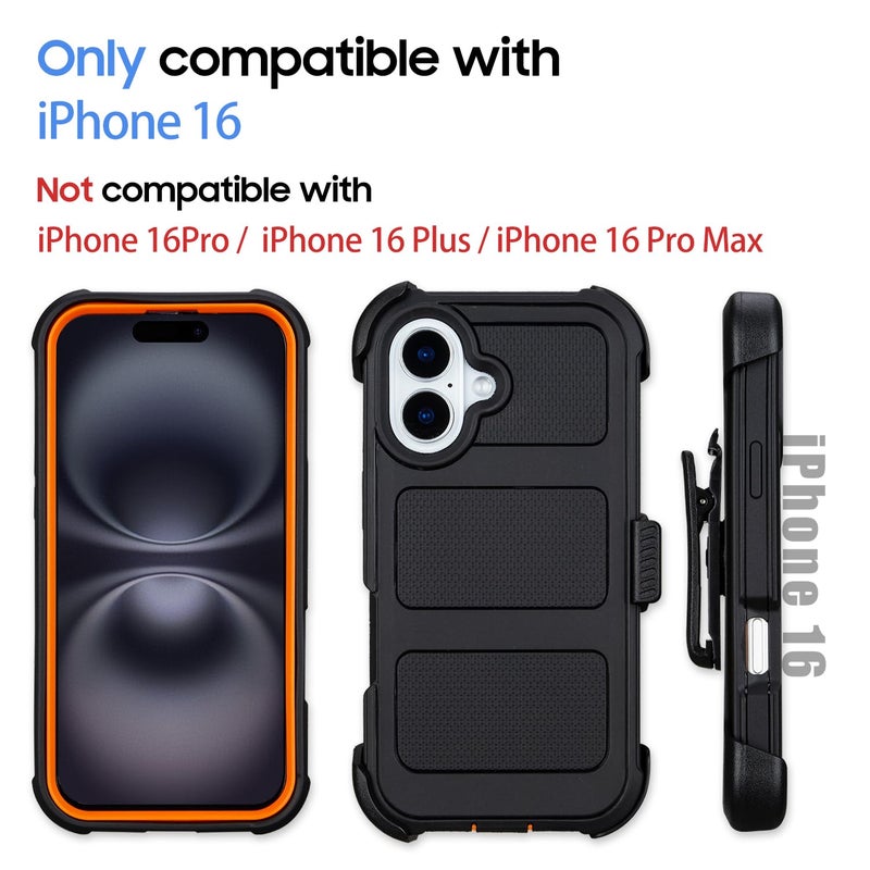 Saiboro for Defender iPhone 16 Case with Clip,for Holster iPhone 16 Case with Kickstand,for Heavy Duty iPhone16 Phone Case Rugged 2 Layers of Sturdy,Anti-Drop for Phone Case iPhone16Case Protective(Black) - Image 2