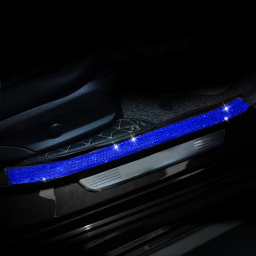 EOHMAK Car Door Sill Protector with Bling Rhinestones 2PCS Edge Guard Scuff Cover Anti-Scratch Strip Sticker Bumper Protector for Truck Car 1.96"x 23.62" (Blue) - Image 1