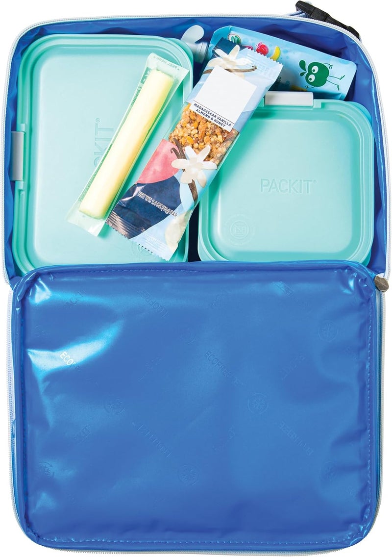 Pac-Kit Freezable Classic Lunch Box, Blue Sky, Built with EcoFreeze Technology, Collapsible, Reusable, Zip Closure With Zip Front Pocket and Buckle Handle, Perfect for School Lunches - Image 4