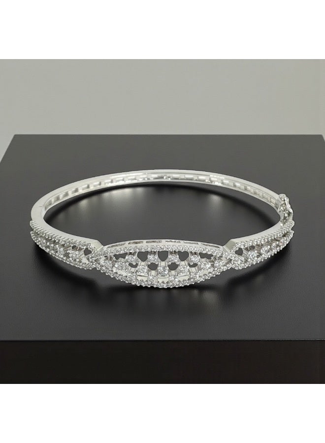 Pretty Precious Cubic Zirconia  Openable Kada | Cubic Zirconia  Openable Brecelet – Elegant Rhodium Plated Openable Bangle for Women and Girls-Silver - Image 4