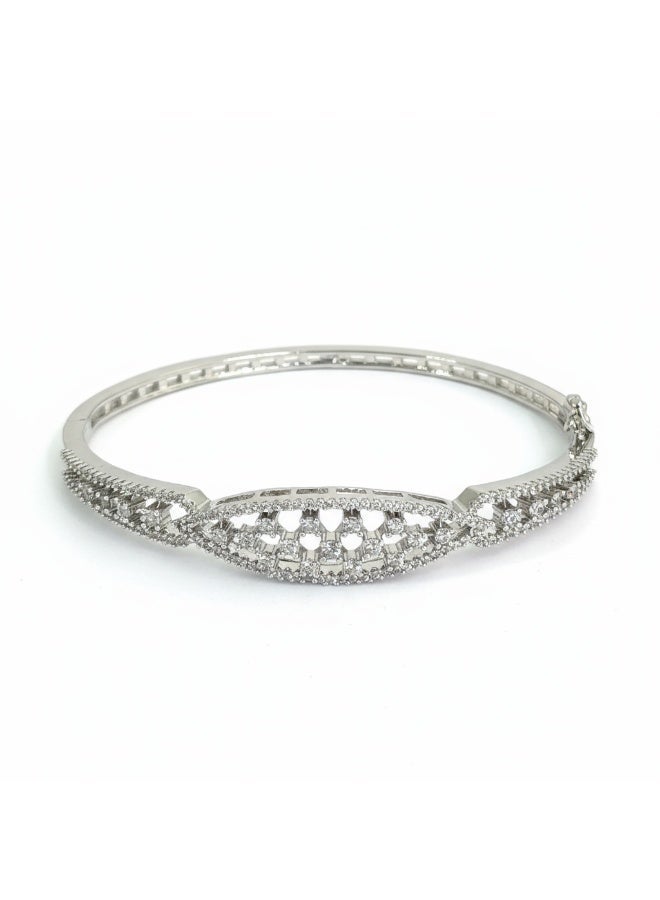 Pretty Precious Cubic Zirconia  Openable Kada | Cubic Zirconia  Openable Brecelet – Elegant Rhodium Plated Openable Bangle for Women and Girls-Silver - Image 3