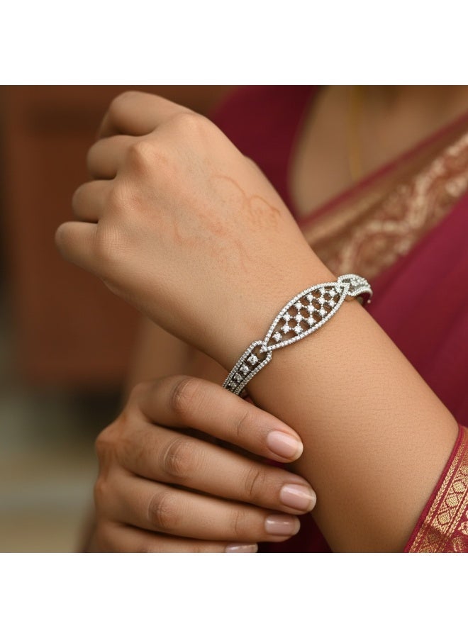 Pretty Precious Cubic Zirconia  Openable Kada | Cubic Zirconia  Openable Brecelet – Elegant Rhodium Plated Openable Bangle for Women and Girls-Silver - Image 2