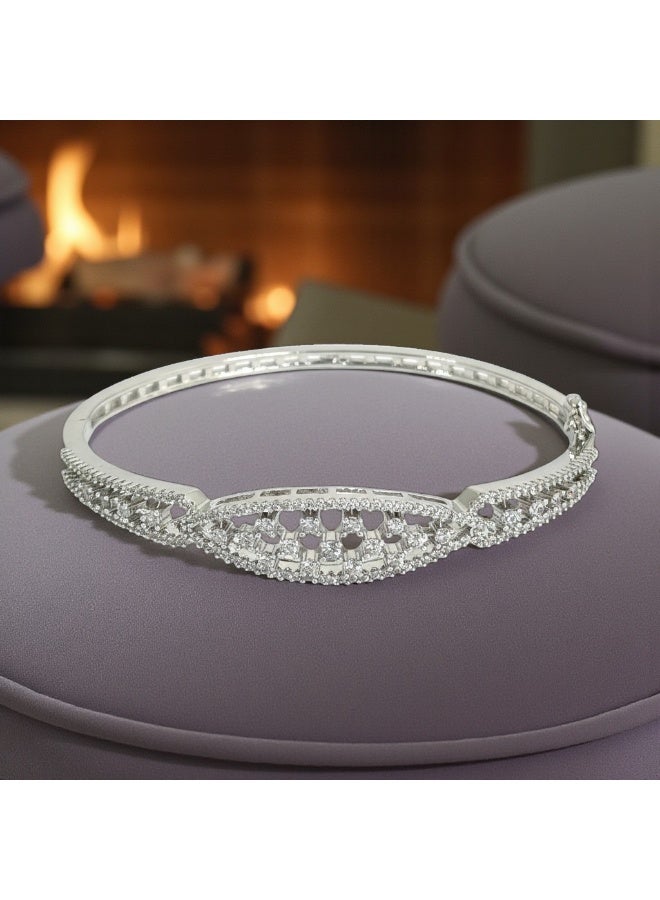 Pretty Precious Cubic Zirconia  Openable Kada | Cubic Zirconia  Openable Brecelet – Elegant Rhodium Plated Openable Bangle for Women and Girls-Silver - Image 5