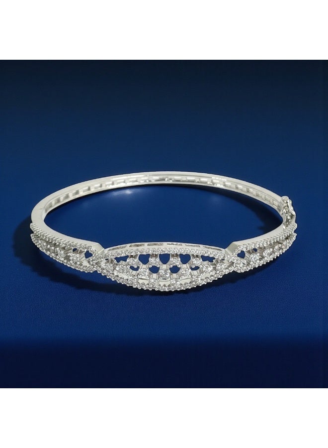 Pretty Precious Cubic Zirconia  Openable Kada | Cubic Zirconia  Openable Brecelet – Elegant Rhodium Plated Openable Bangle for Women and Girls-Silver - Image 1