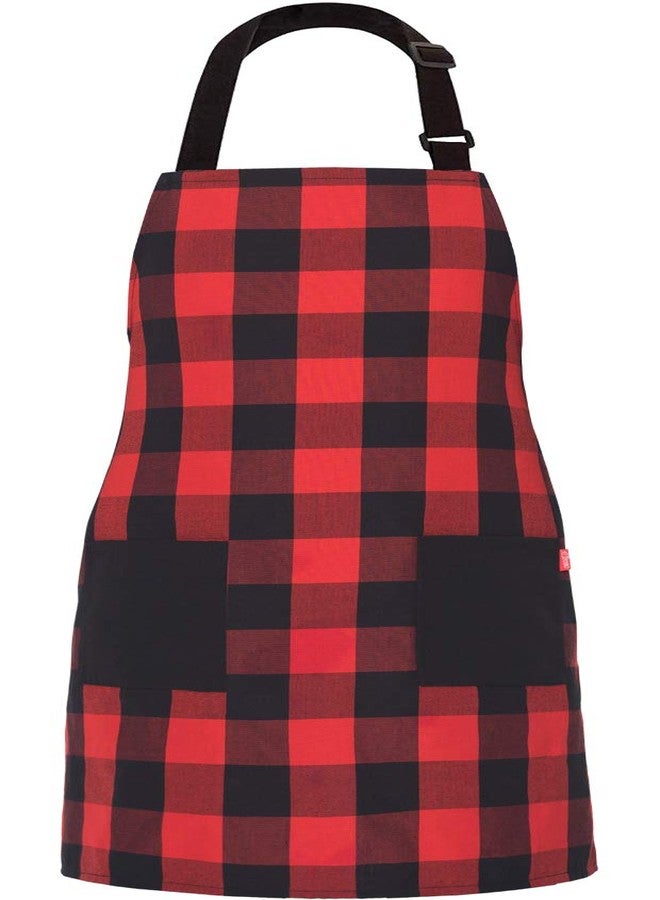 ALIPOBO Chef Bib Apron for Men Women, Christmas Gift, Kitchen Cooking Apron with 2 Pockets, 40" Long Ties and Adjustable Neck Strap - 32" x 28" - Red/Black - Image 1